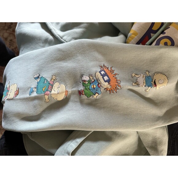Rugrats Nickelodeon Hoodie Aqua Green Sweatshirt Hoodie Kangaroo Pocket Size L - Picture 4 of 4